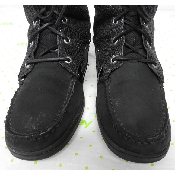 Sperry Women's 10 M Top Sider Hikerfish Black Glitter Boat Boots #9173683 - Picture 3 of 12